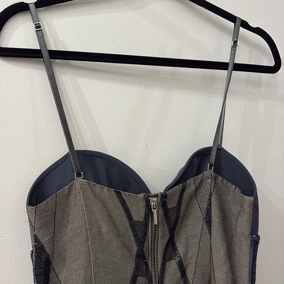 Paola Frani Blue and Gray Pleated Mini Dress - size 6 - beaded - padded bra - Picture 6 of 9